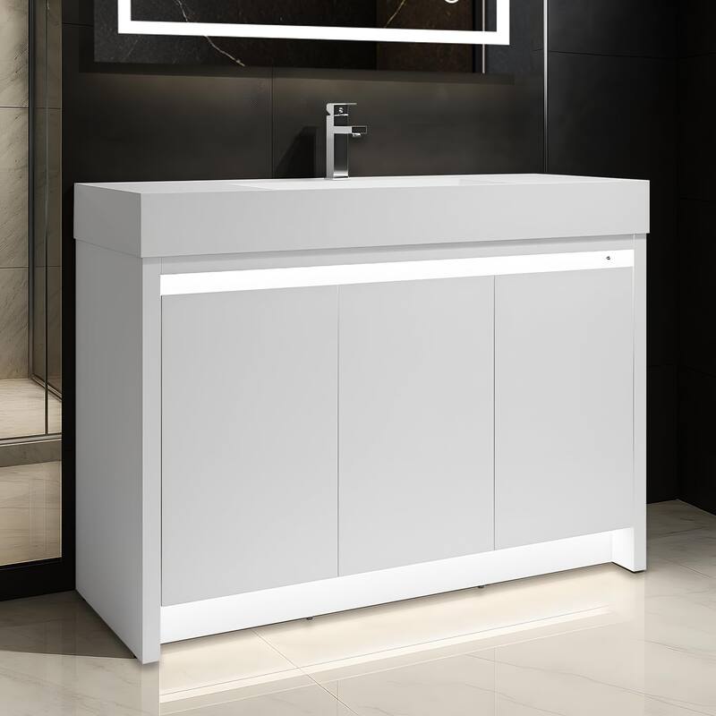 Blossom 48" All Wood Freestanding Bathroom Vanity with Acrylic Sink - 48" - Glossy - Glossy White