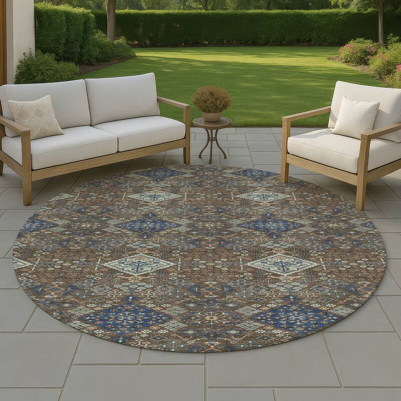 Machine Washable Indoor/ Outdoor Global Flory Chantille Rug - Chocolate - 8' x 8'