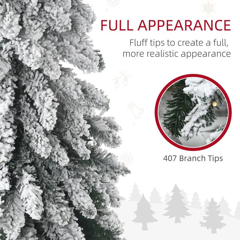 6ft Prelit Pencil Xmas Tree with 407 Snow Flocked Branches and LED Light Options