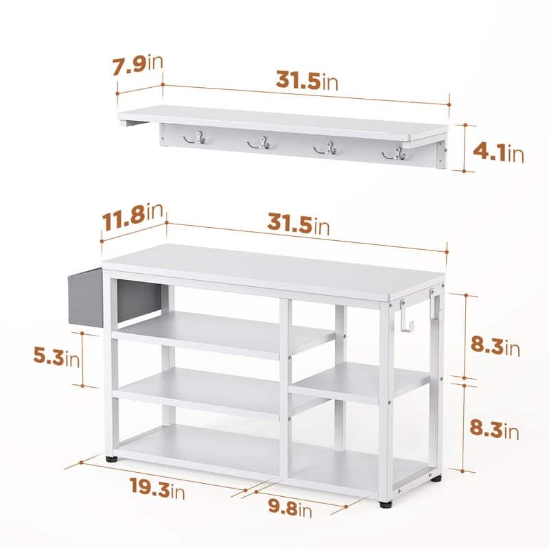Industrial Hall Tree, 4-in-1 Entryway Coat Rack and Shoe Bench Rack Set with 5 Shoe Storage Cabinets