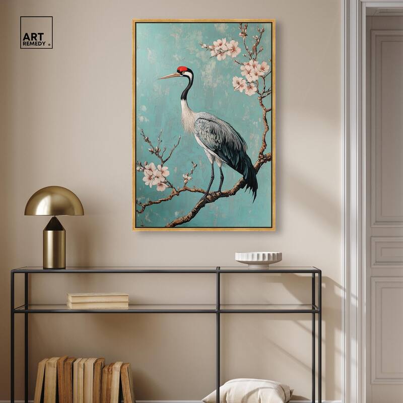 Crane in Blossom Canvas by Art Remedy