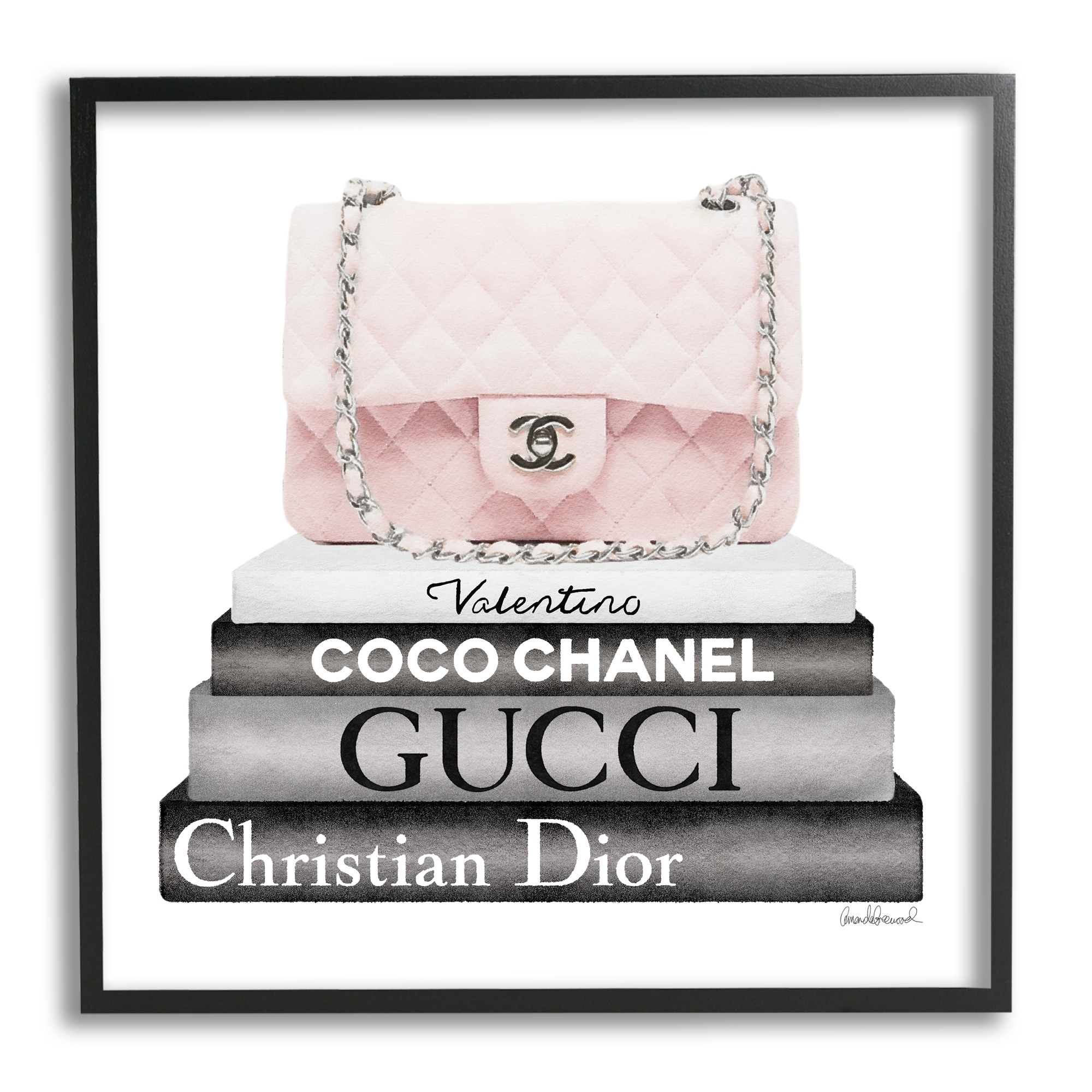 Stupell Industries Elegant Glam Fashion Floral Bag on Bookstack Throw Pillow  18 x 18