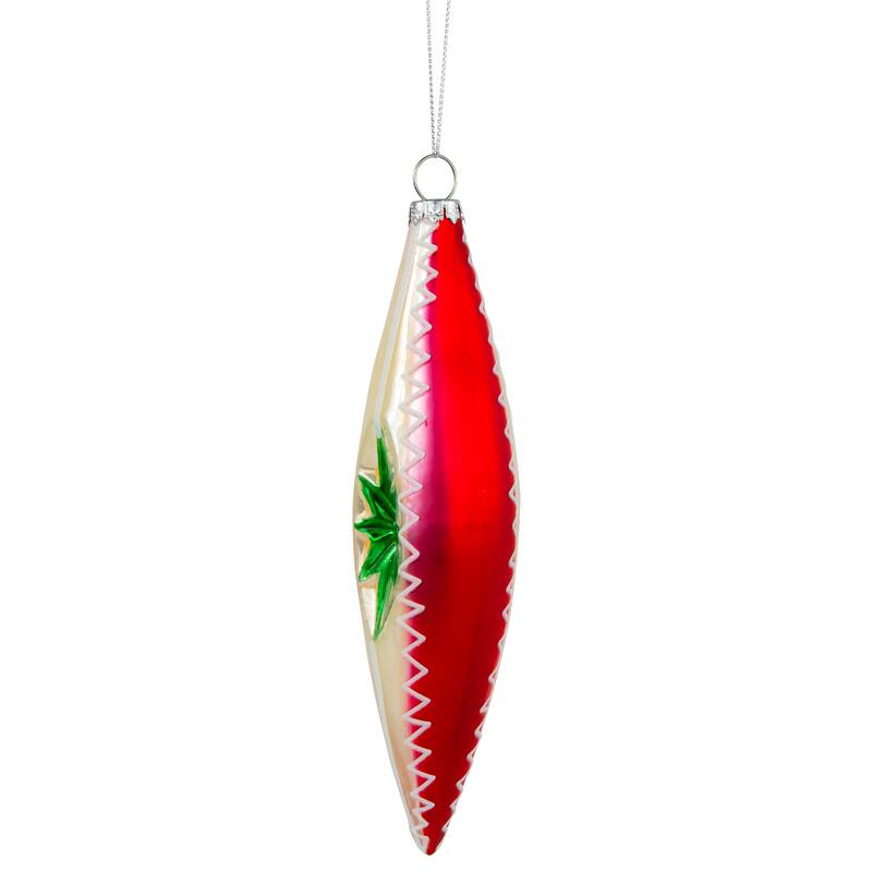 6.75" Red and White Retro Reflector Finial Glass Christmas Ornament