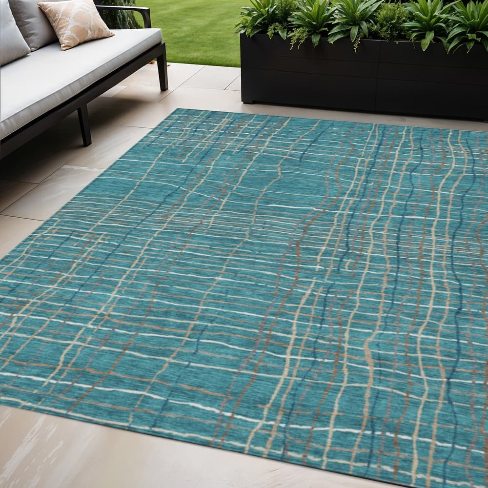 HomeRoots Striped Transitional Rectangle Outdoor Rug