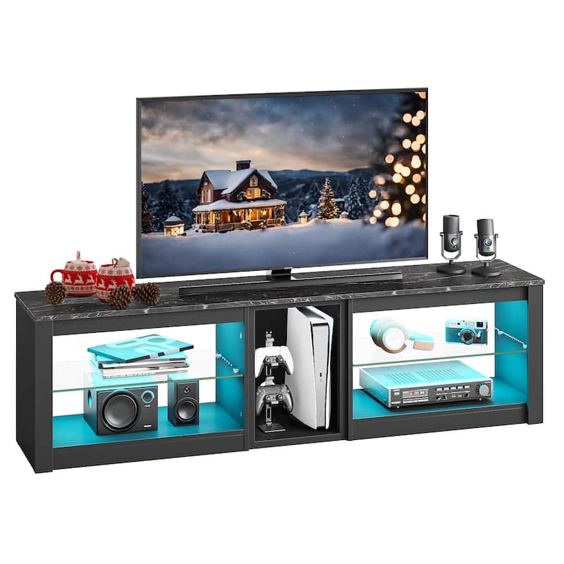 63" TV Stand Gaming Entertainment Center for TVs up to 70" with LED Lights Cabinet and Shelves