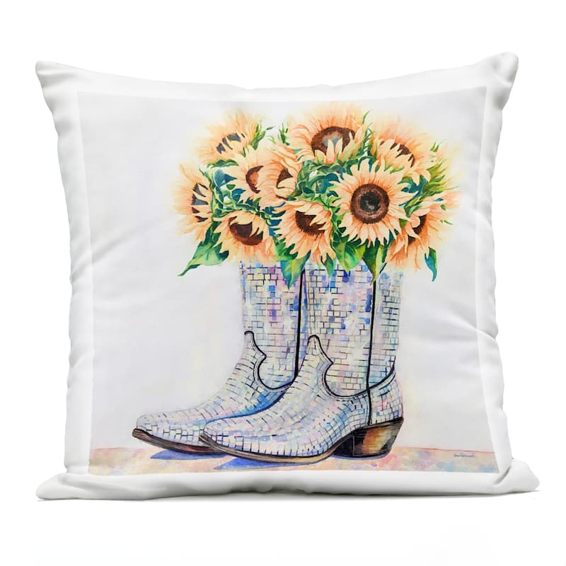 Stupell Sunflower Filled Cowgirl Boots Printed Outdoor Throw Pillow Design by Amanda Greenwood - Accent - Polyester - Green - Single