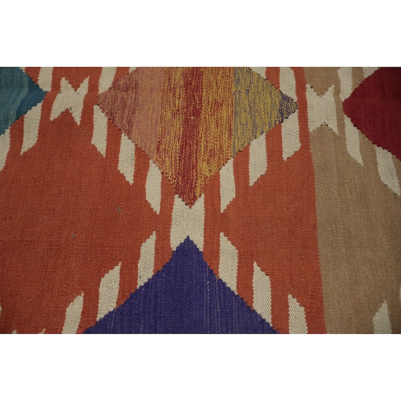 Hand Woven Oriental 100% Wool Carpet Southwestern Modern Multi-Colored Kilim Area Rug - 9' 9'' X 6' 8''