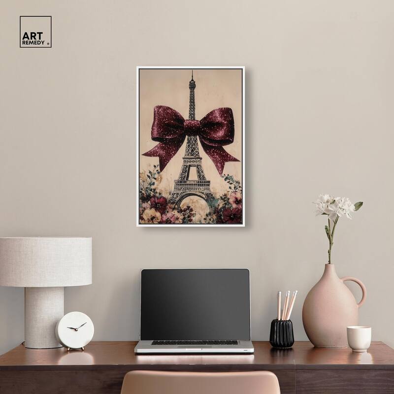 Sparkling Bow Eiffel Tower Canvas by Art Remedy