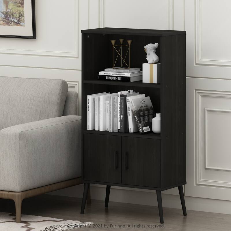 Furinno Claude Mid Century Style Accent Storage Shelves with Wood Legs