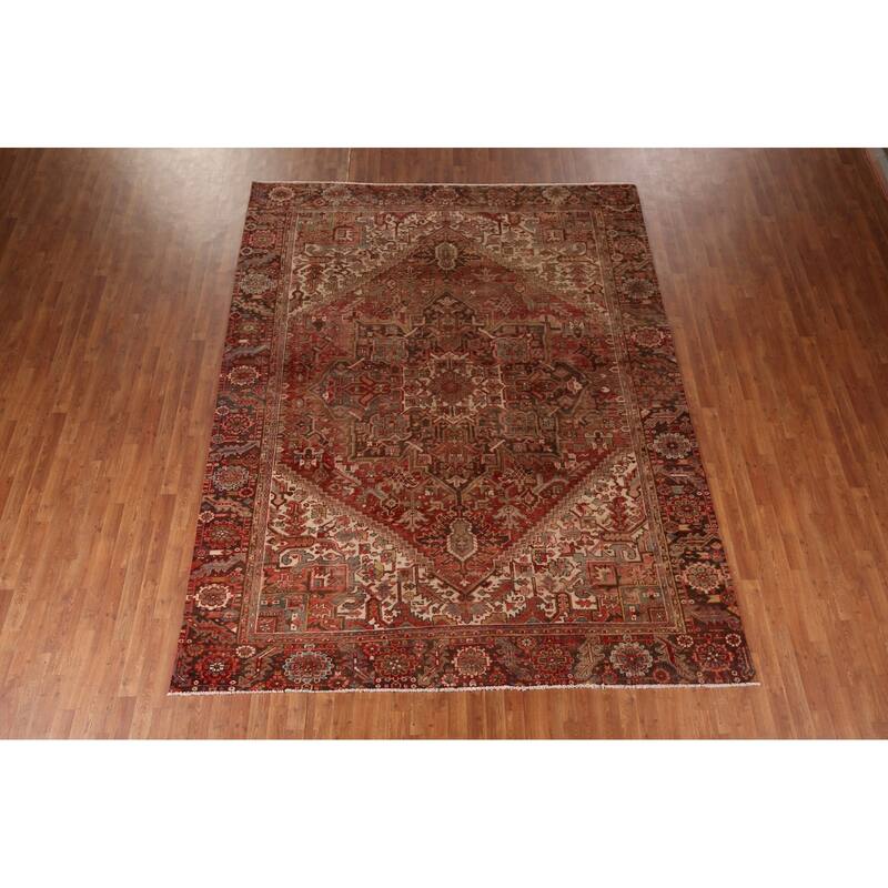 Heriz Persian Antique Area Rug Handmade Orange Wool Carpet - 8'7"x 10'11"