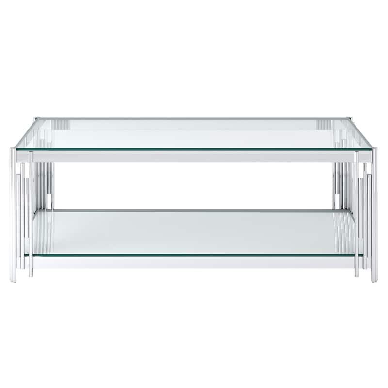 Contemporary Metal and Glass Rectangular Coffee Table