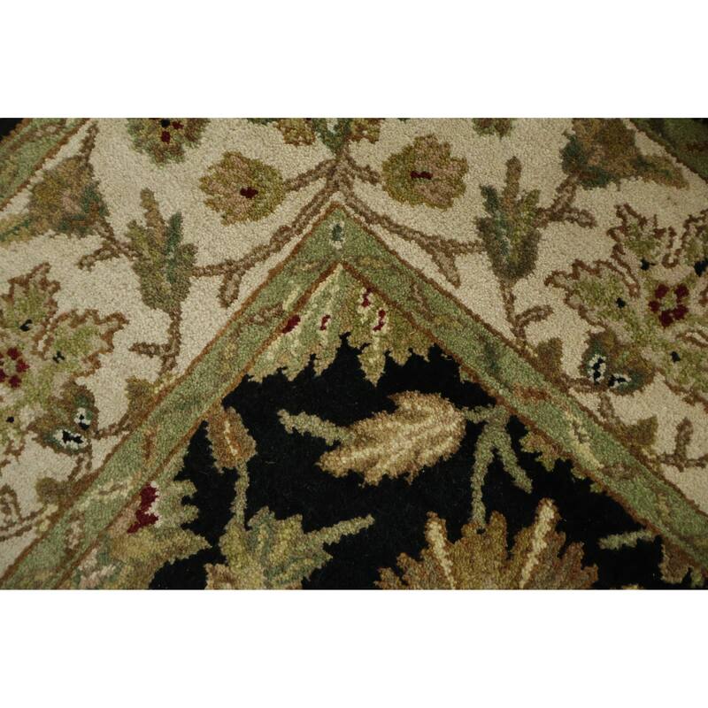 Hand Knotted Oriental 100% Wool Carpet Traditional All-Over Black Agra Area Rug - 6' 5'' X 4' 1''