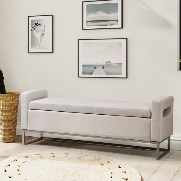 slide 2 of 12, Diana Modern Upholstered Filp-Top Storage Bench with Sturdy Metal Legs Beige