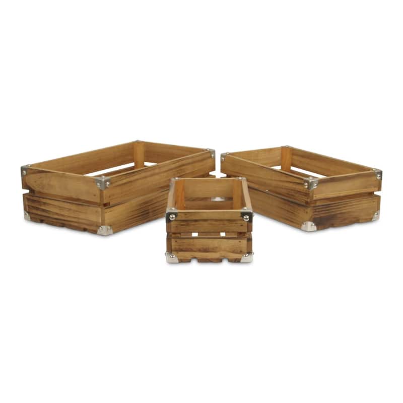 Rustic Farmstead Dark Brown Wooden Studded Crate Set