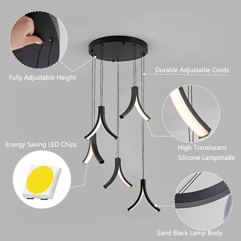 5-Light LED Chandelier Black Chandelier - N/A