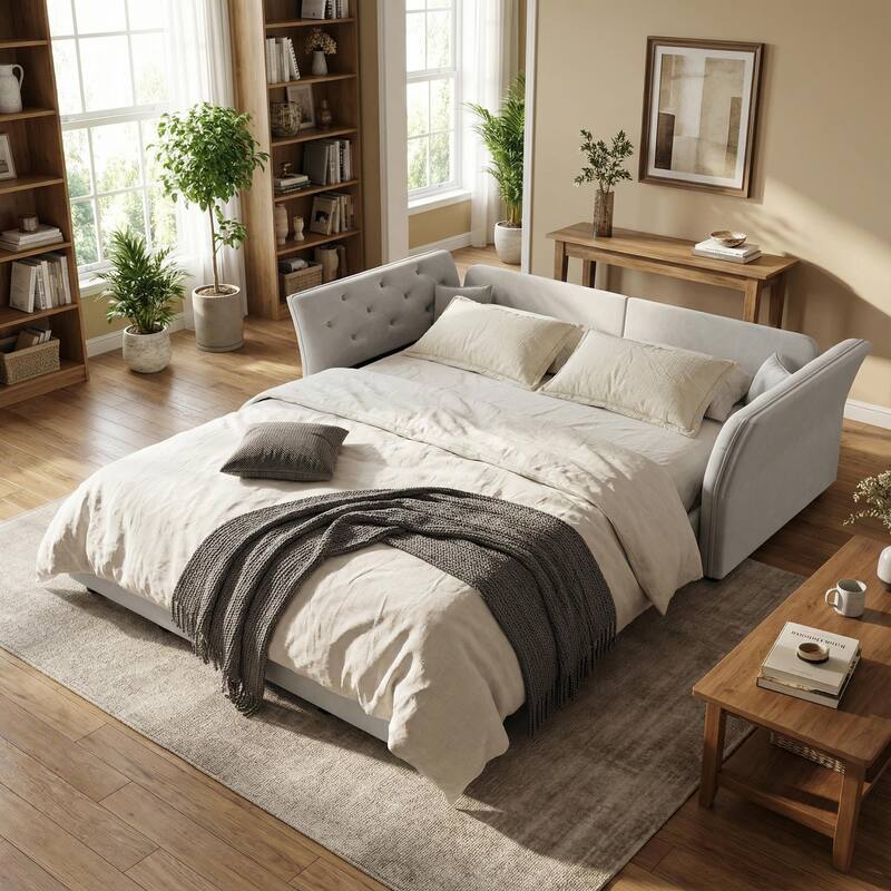 Homy Casa 100"/74" Oversize 4-Seater Convertible Pull Out Sofa Bed with Flower Tufted Velvet