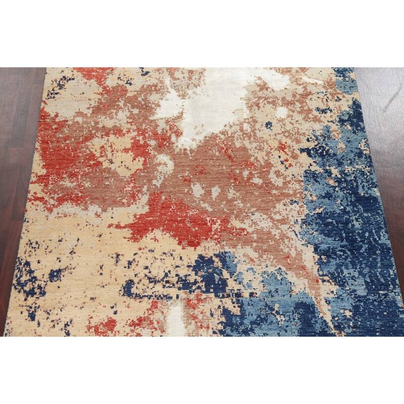 Vegetable Dye Wool/ Silk Abstract Area Rug Hand-knotted Modern Carpet - 6'5" x 9'6"