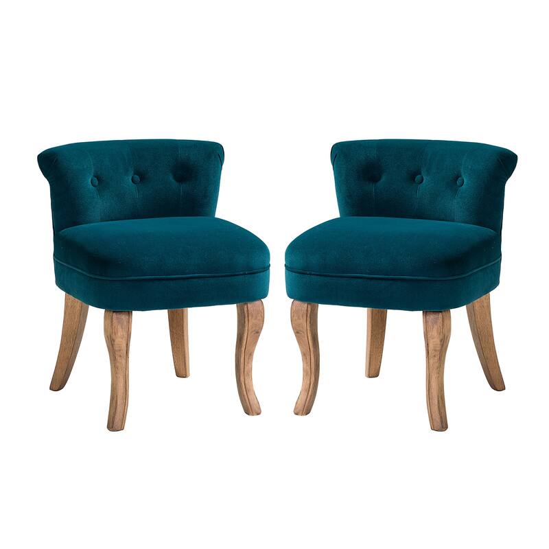 Xacobo Modern Velvet Tufted Vanity Stool with Wood Legs Set of 2 by HULALA HOME