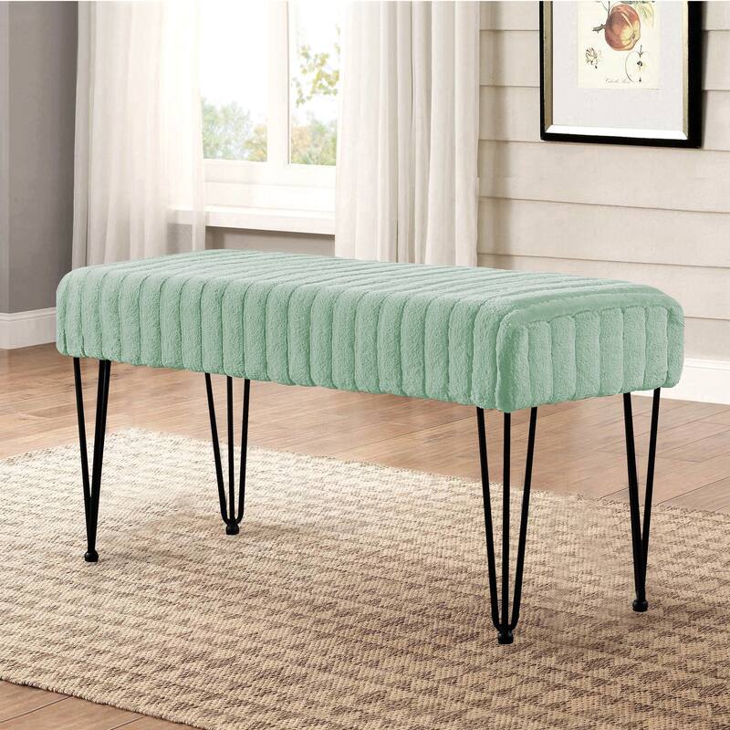 Serenta SuperMink Fauxfur Ottoman Bench - 46" x 16" x 22" - Sea Foam