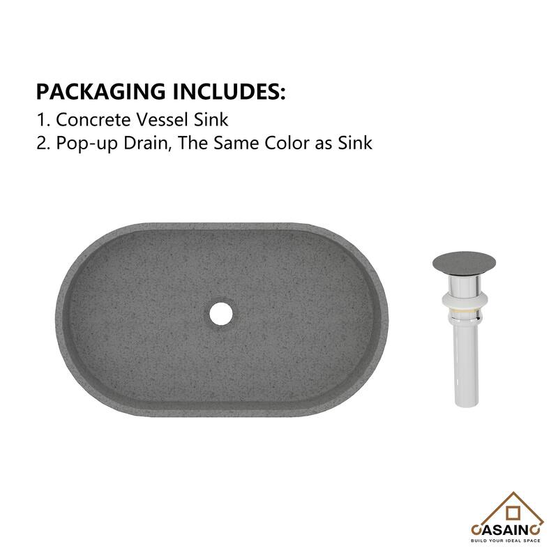 CASAINC Concrete Vessel Sink Oval Bathroom Sink Art Basin with the Same Color Drainer