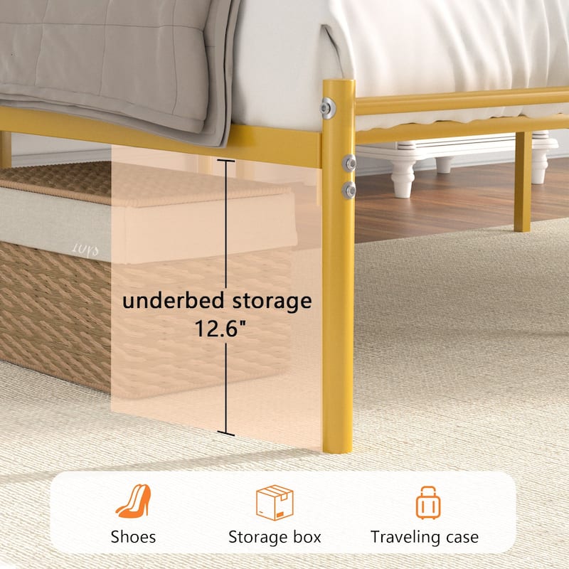 VECELO Victorian Style Metal Platform Bed Frame with Headboard & 12.6" Under Bed Storage-Twin/Full/Queen Size Steel Bed