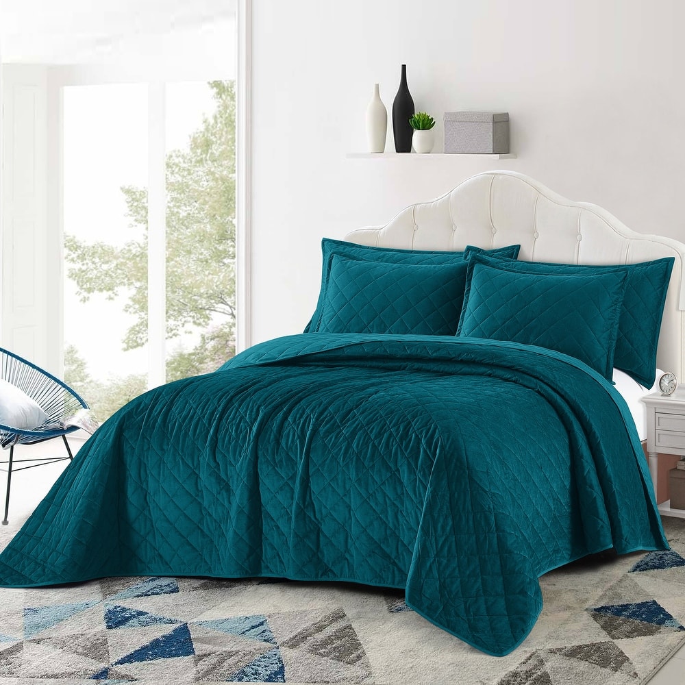 Serenta Velvet Quilts 5 Piece Ultra Soft Floor Touching Bedspread Set