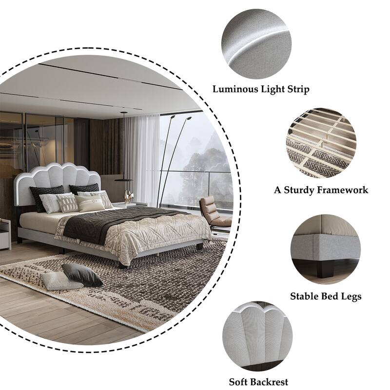 TB117 - Certified Queen Upholstered Bedroom Bed, Polyester Upholstered, Safe & Durable