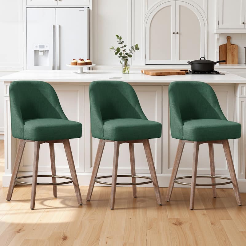 26" Upholstered Counter Height Swivel Bar Stool, Counter Stools with Solid Wood Legs - 39.37"H x 22.44"D x 21.65"W