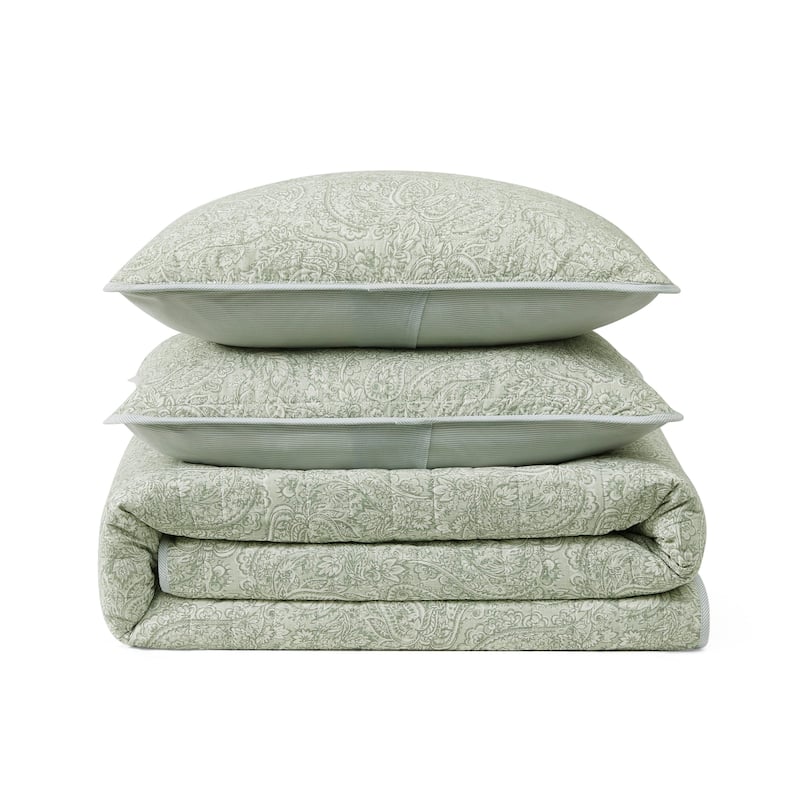 Tommy Bahama Caicos Isle Cotton Reversible Green Quilt Set