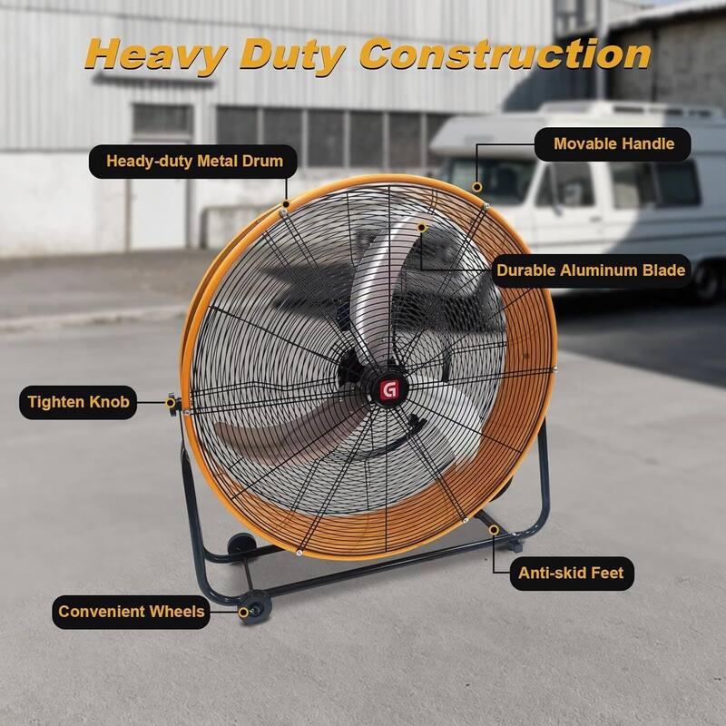 3-Speed 4885 CFM High Velocity Heavy Duty Industrial Drum Fan for Warehouse, Gym, Garage, 145W