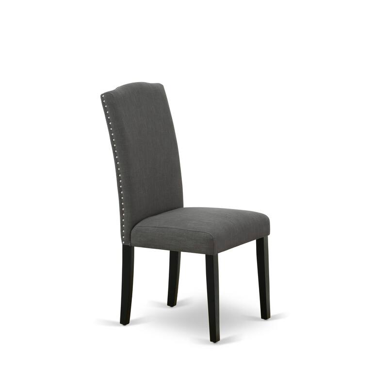 East West Furniture Dining Room Set- a Round Dining Table and Dark Gotham Linen Fabric Chairs, Black (Pieces Option)