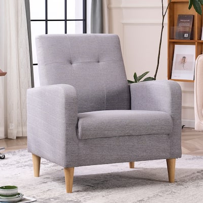 Set of 1 Fabric Upholstered Tufted Back Armchair with Natural Colored Legs