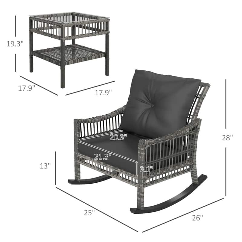 3 Piece PE Rattan Outdoor Patio Set with Rocker Chairs and Table