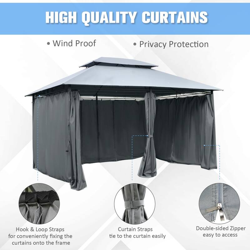 Outsunny 2-tier Grey Outdoor Garden Gazebo with Removable Curtains