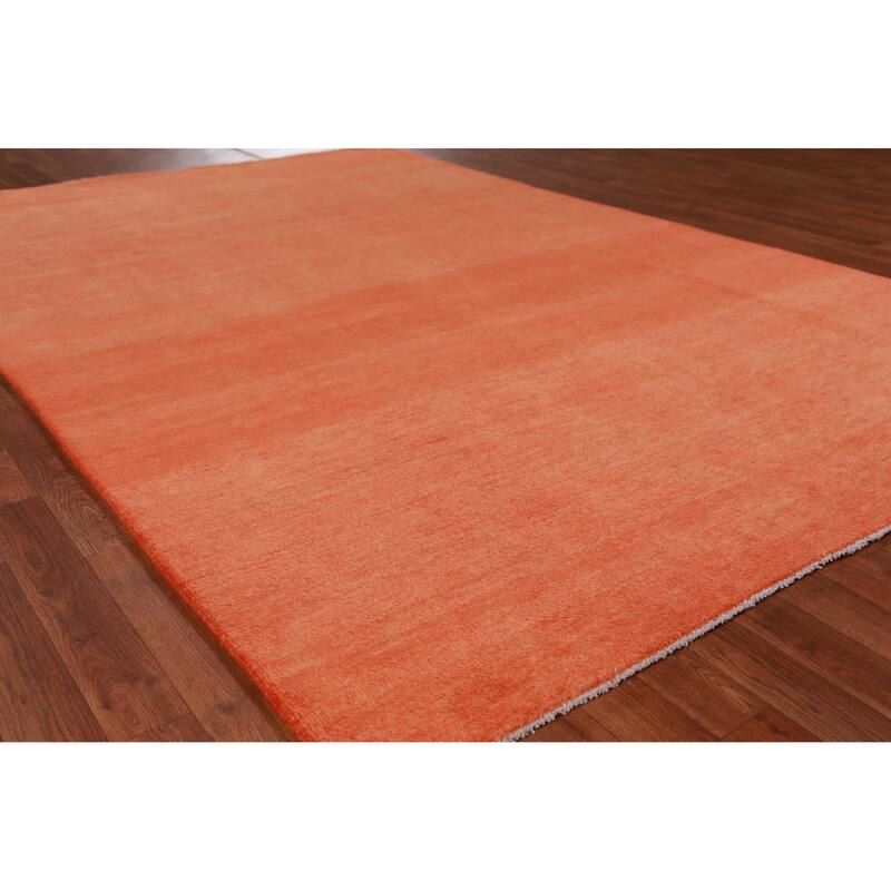 Hand Knotted Oriental 100% Wool Carpet Modern Solid Oranges & Rust Gabbeh Area Rug - 9' 2'' X 6' 0''