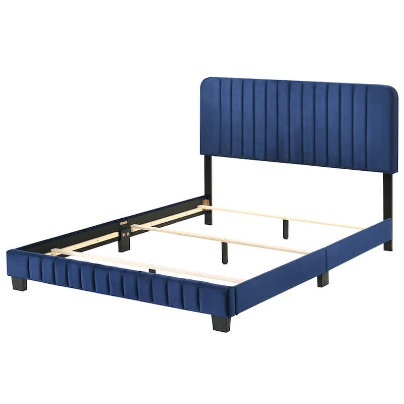 Upholstered Channel Tufted Full Panel Bed - 81" - Blue