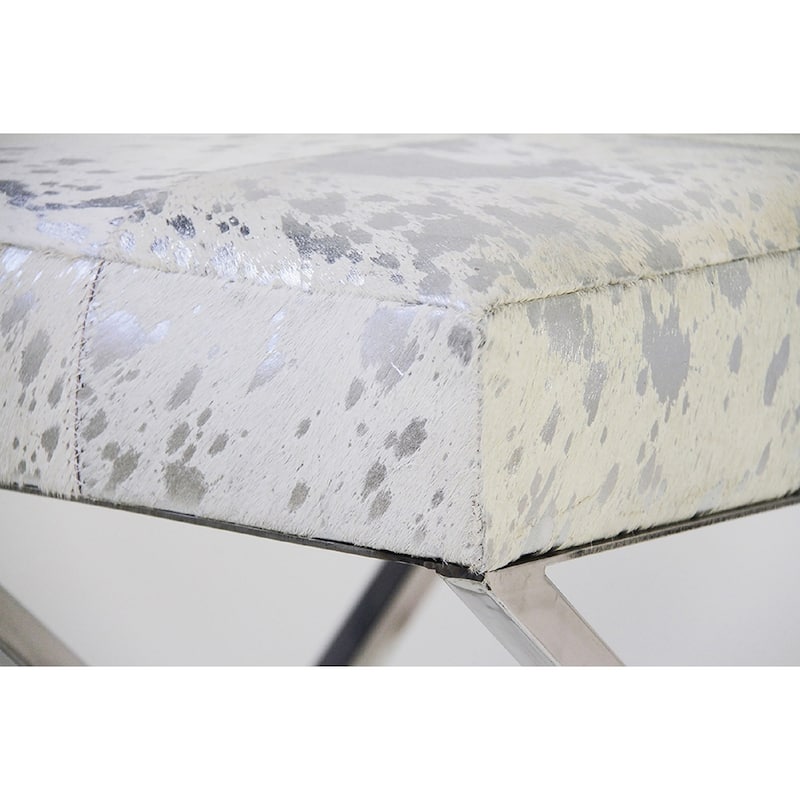 Pasargad Home Forest Silver Steel and Cowhide Upholstered Bench