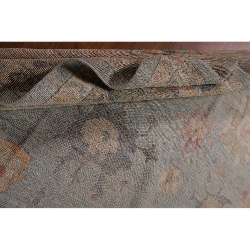 Light Blue Oushak Vegetable Dye Area Rug Hand-Knotted Wool Carpet - 8'11" x 11'8"