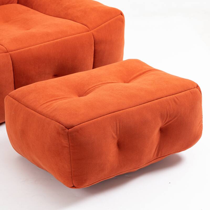 Fluffy Bean Bag Chair with Memory Foam and Ottoman, Super Soft Velvet Bean Bag for Adults & Kids, Comfortable Lazy Sofa