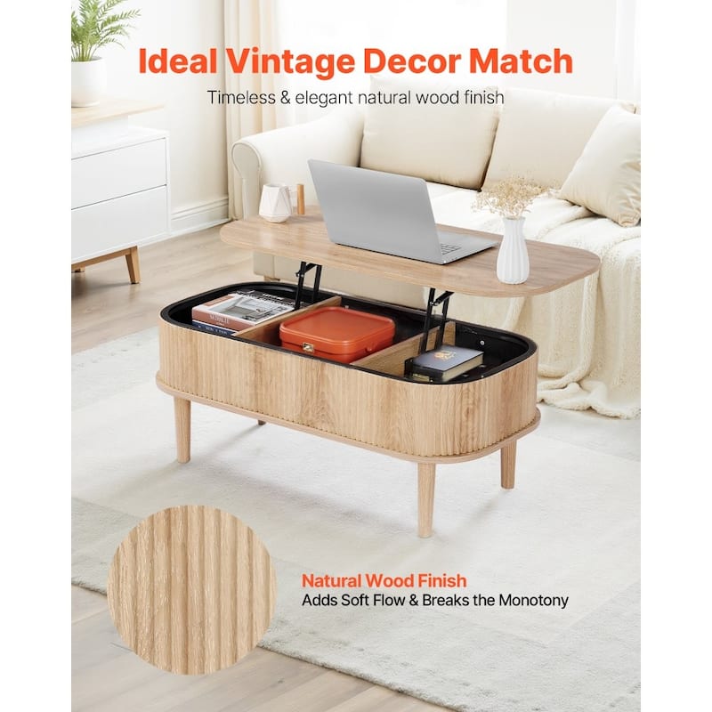 Mid-Century Lift-Top Coffee Table with Storage Compartments - 39.4 x 19 x 16 in