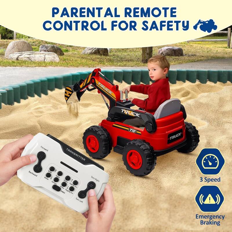 Ride On Excavator for Kids, 4WD Electric Excavator Toy