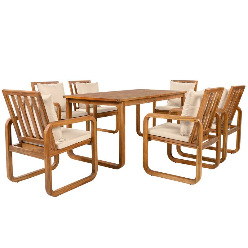 7-Piece Acacia Wood Outdoor Dining Set with Water-Resistant Cushions by Leisure Zone