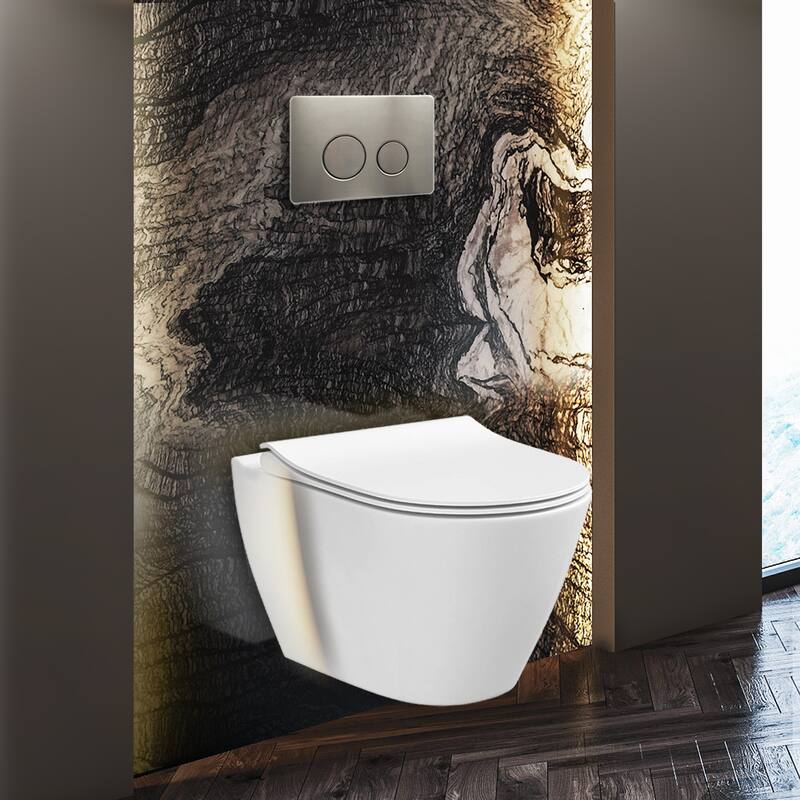 Toilet Combo Set - Toilet Bowl With Soft-Close Seat, 2"x 6" Concealed Tank And Carrier System, Push Buttons Included. - Satin Brass Round - Push Plates (Metal)