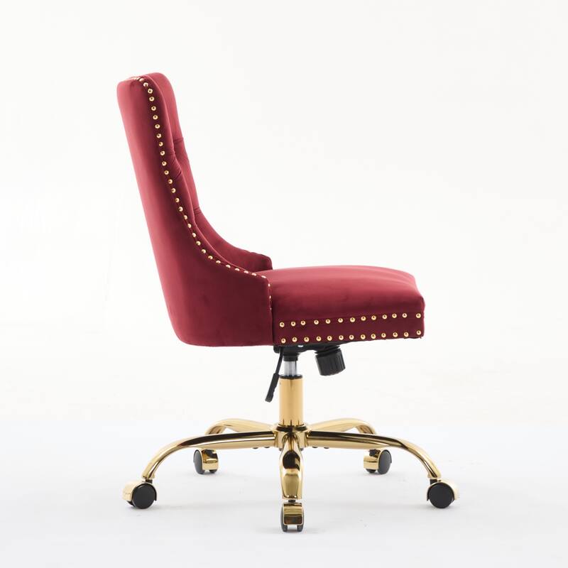 Velvet Swivel Office Chair with Wheels, Tufted Button Home Office Chair, Adjustable Vanity Chair with Metal Base