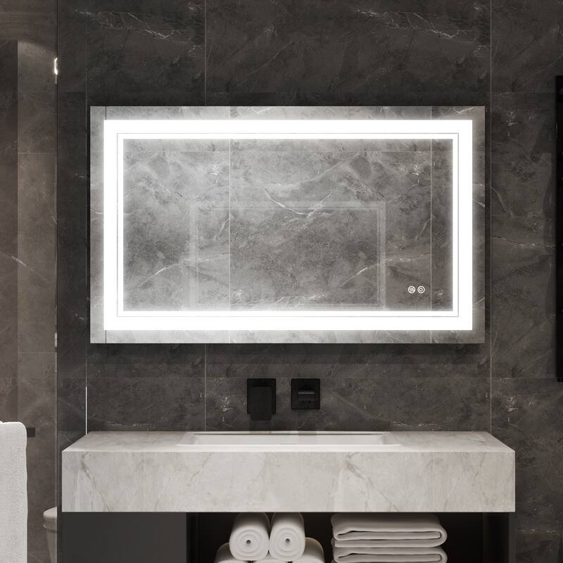 Retangular Wall Mounted LED Bathroom Mirror With Touch Switch Memory Mirror Anti-Fog (Horizontal/Vertical)