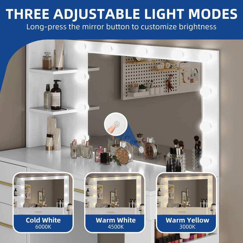 Moasis 39.5"W Bedroom Makeup Vanity Desk with Mirror and Power Outlets&Hairdryer Holder