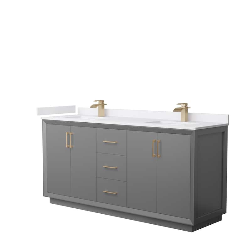 Strada 72-Inch Double Vanity Set, Cultured Marble Top - Dark Gray, Bronze Trim, White Cultured Marble Top