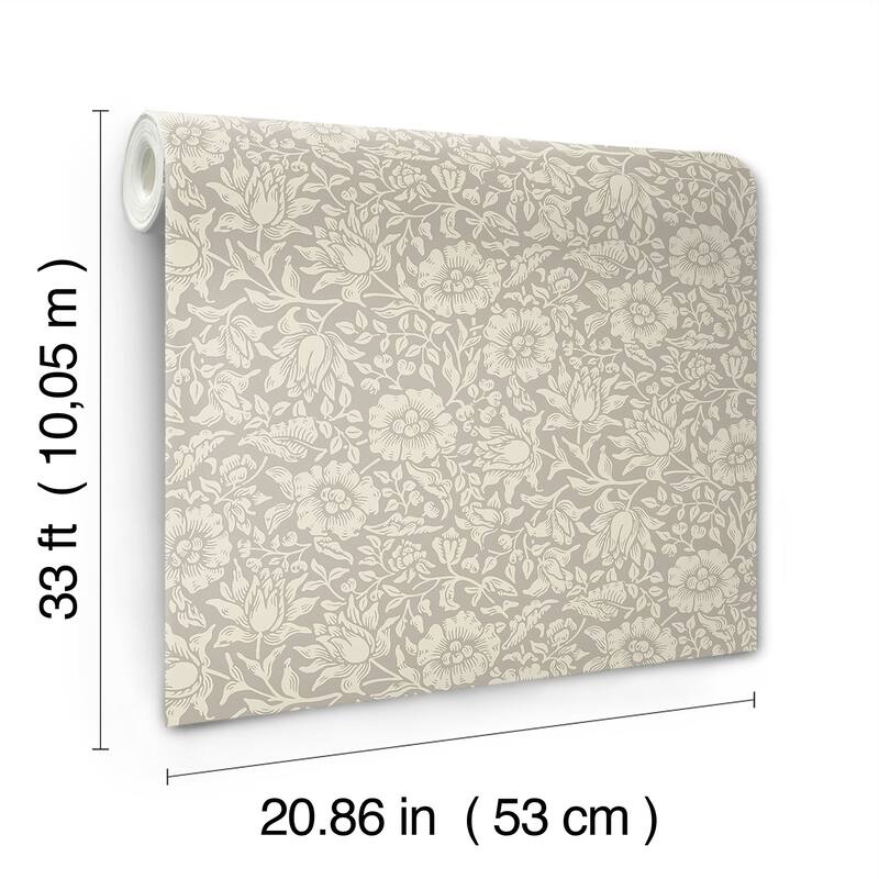 A-Street Prints Mallow Grey Floral Vine Wallpaper