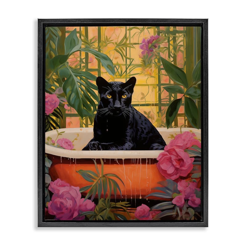 Stupell Lush Tropics Panther Bath Framed Floater Canvas Wall Art Design By Heidi Kuntz - 25 x 31 - Black