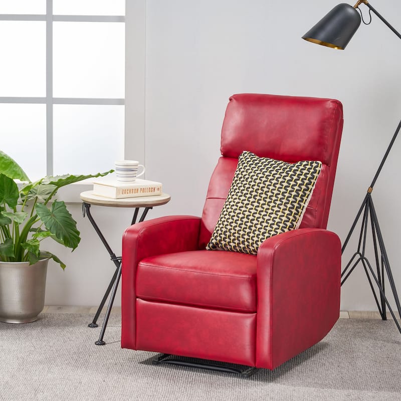 Roomfitters Elegant Contemporary PU Leather Recliner, Stylish Recliner Chair for Living Room or Bedroom, Red